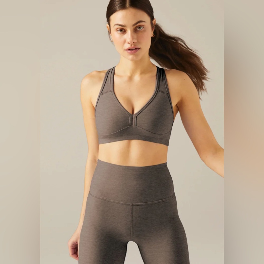 Beyond Yoga Spacedye Lift Your Spirits Bra - Soft Umber Heather